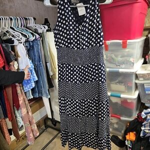 Chic Navy Polka Dot Maxi Dress